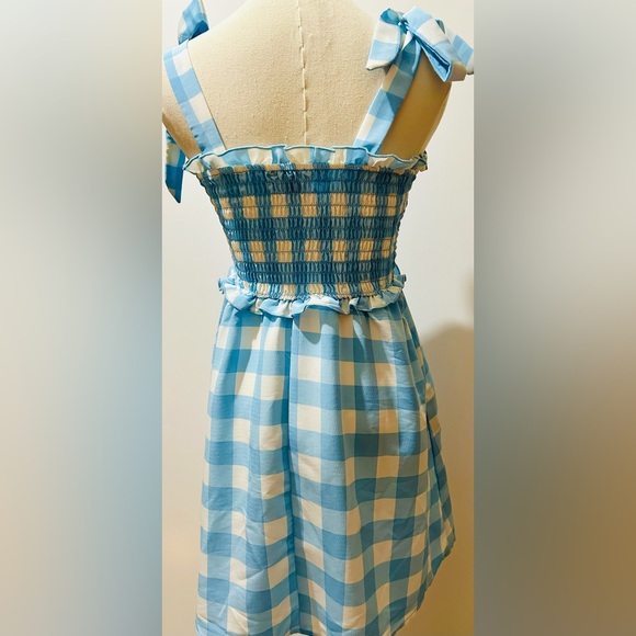 AS U WISH blue & white gingham checkered shoulder tie dress - Picture 6 of 6